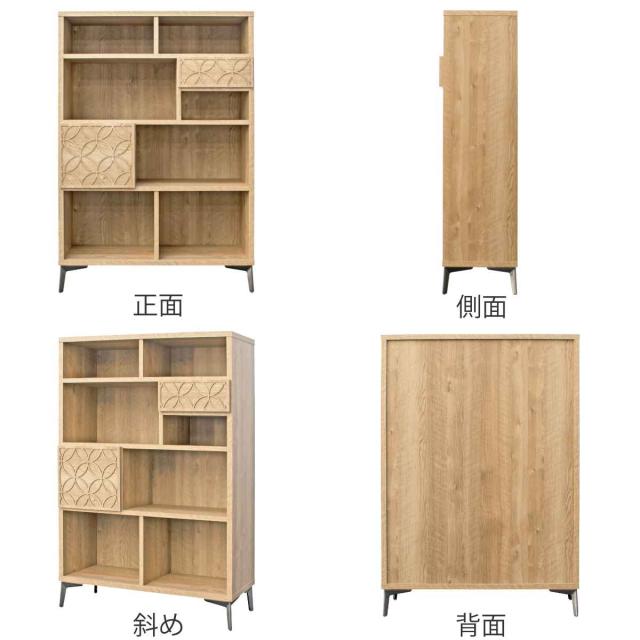 シェルフ 4段 アンティーク調 RACT 日本製 幅90cm （ ラクト 棚 ラック 飾り棚七宝柄 完成品 オープンシェルフ 収納 家具 リビング 引き出し ナチュラル ブラウン ）_2