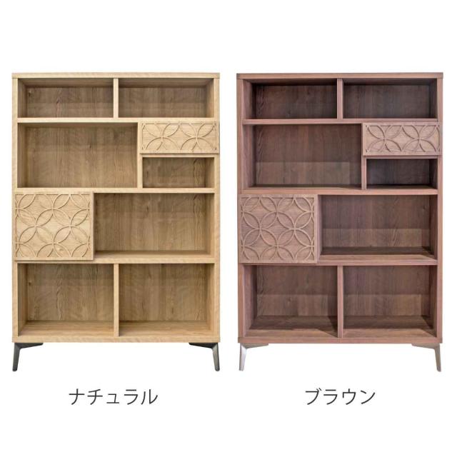 シェルフ 4段 アンティーク調 RACT 日本製 幅90cm （ ラクト 棚 ラック 飾り棚七宝柄 完成品 オープンシェルフ 収納 家具 リビング 引き出し ナチュラル ブラウン ）_3