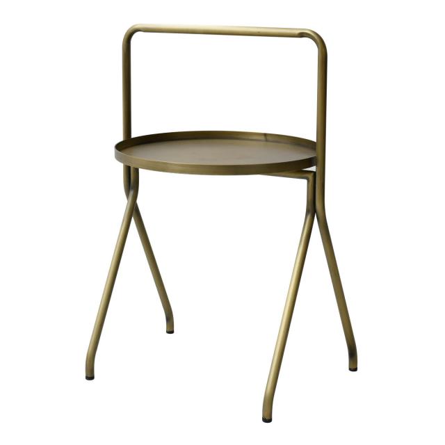 サイドテーブル 丸 取っ手付き 高級感 ブロンズ色 高さ62cm （ テーブル ラウンド ゴールド ナイトテーブル 真鍮風 41×35cm おしゃれ ビンテージ調 スチール 完成品 ）の通販は 17,908円