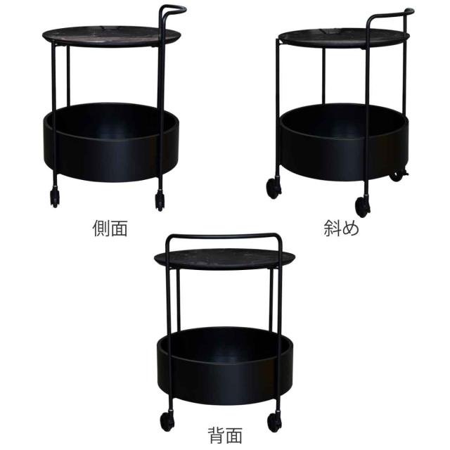 サイドテーブル キャスター 丸 収納 大理石柄 取っ手 ストッパー付き 高さ63cm （ ナイトテーブル ミニテーブル ソファ ベッド 横 ワゴン スタイリッシュ モダン 高級感 完成品 ）_1