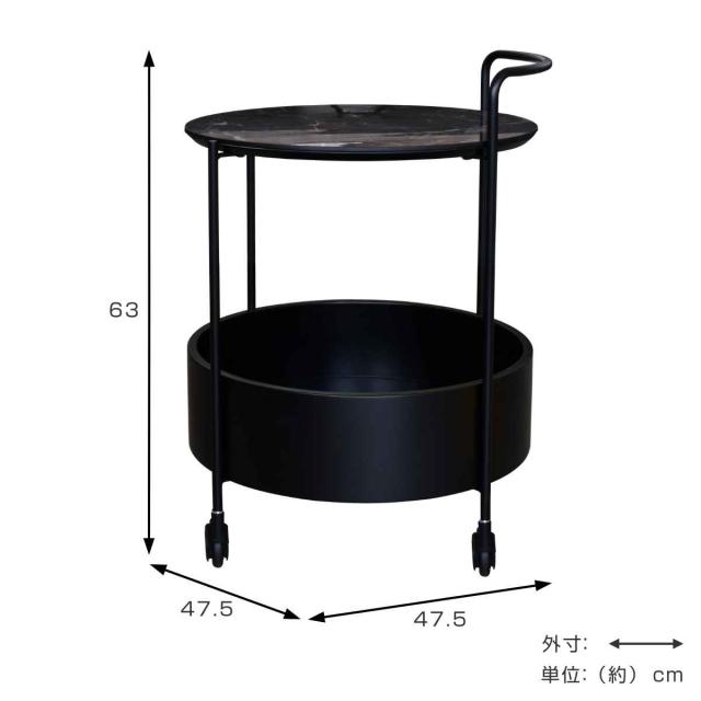 サイドテーブル キャスター 丸 収納 大理石柄 取っ手 ストッパー付き 高さ63cm （ ナイトテーブル ミニテーブル ソファ ベッド 横 ワゴン スタイリッシュ モダン 高級感 完成品 ）_2