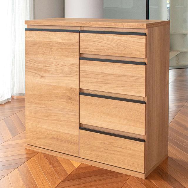 スリムキャビネット 幅80cm 引出し4段 ムルート 日本製 完成品 （ キャビネット スリム 大容量 棚 ラック 収納 奥行スリム 食器棚 引き出し 可動棚 リビング ナチュラル シンプル ）_4