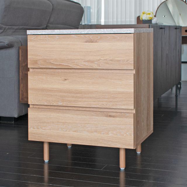 チェスト 幅60cm 3段 ドゥーロ 石目調天板 日本製 （ 棚 ラック 収納 家具 たんす タンス 引出し 石目調 リビング収納 キャビネット ナチュラル シンプル 3杯 スライドレール ）