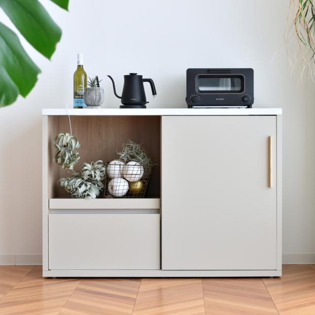 キッチンカウンター 幅120cm スライド棚 メラミン天板 日本製 完成品