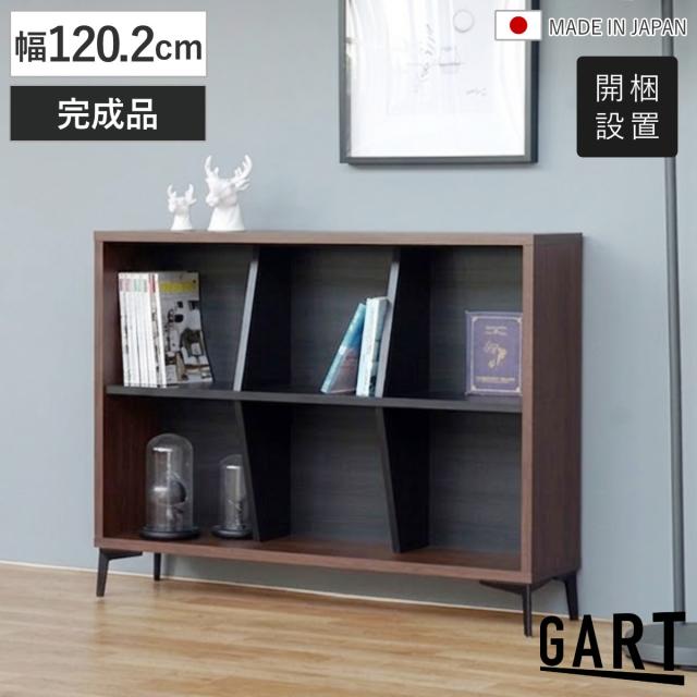 シェルフ 幅120.2cm 2段 日本製 脚付き 木目調 スチール 本棚 （ 開梱設置 オープンラック ラック 棚 飾り棚 奥行スリム ディスプレイラック リビング収納 ツートーン シンプル 二段 ）