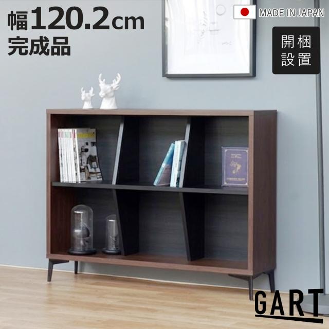 シェルフ 幅120.2cm 2段 日本製 脚付き 木目調 スチール 本棚 （ 開梱設置 オープンラック ラック 棚 飾り棚 奥行スリム ディスプレイラック リビング収納 ツートーン シンプル 二段 ）