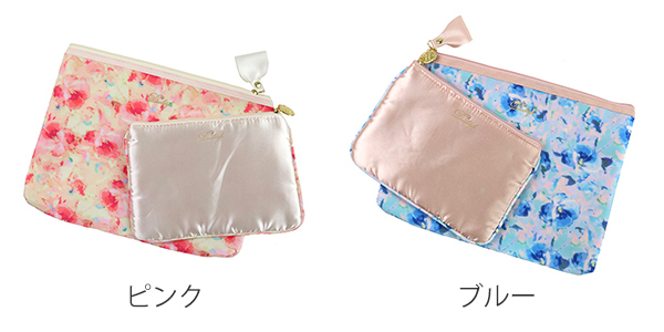 コスメポーチセット シュリンクレザー] コスメポーチ color:ブラック×ターコイズ