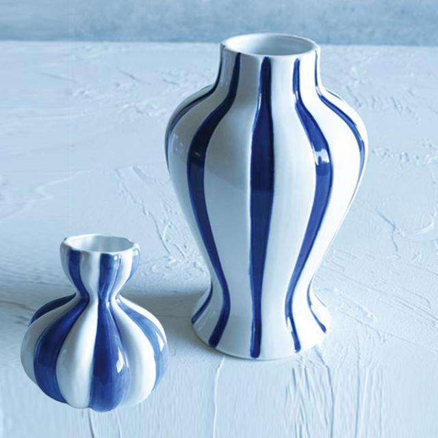 水色 花瓶 菊文様 陶器 フラワーベース 花瓶 welms Blue Stripe フラワーベース （ 花ビン 花びん フラワー 花