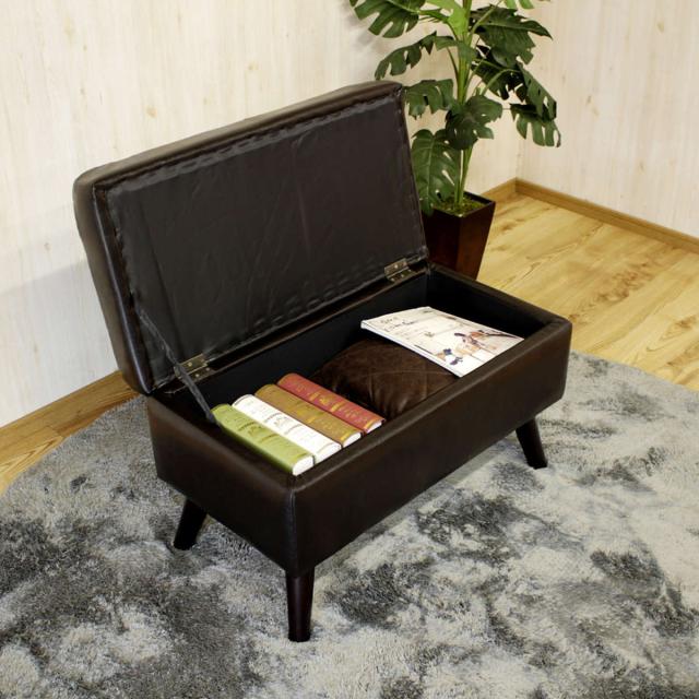 スツール 収納付き 幅75cm 高さ45cm レザー調 （ オットマン 脚 取り外し 天然木 木製 収納 足置き チェア 椅子 イス 1人掛け 2人掛け 腰掛け ベンチ おしゃれ 収納スツール 玄関 リビング ソファ 一人掛け 二人掛け いす ）