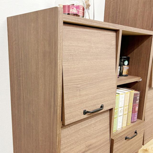 キャビネット 幅72cm フラップ扉 日本製 （ 本棚 ラック 棚 フラップ 扉付 収納 ディスプレイ マガジンラック 天然木脚 スライドレール 可動棚 引き出し シンプル ）_4
