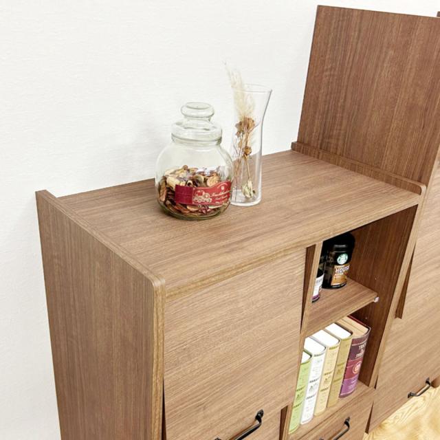キャビネット 幅72cm フラップ扉 日本製 （ 本棚 ラック 棚 フラップ 扉付 収納 ディスプレイ マガジンラック 天然木脚 スライドレール 可動棚 引き出し シンプル ）_8