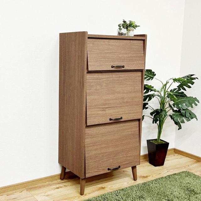 キャビネット 幅60cm 3段 フラップ扉 日本製 （ 本棚 ラック 棚