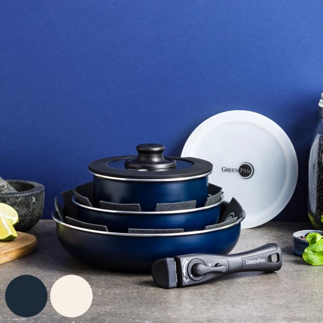 GREEN PAN フライパン8点セット 20cm 26cm ソースパン クリックシェフ ガラス蓋付き シール蓋付き 着脱ハンドル付き （ グリーンパン フライパン セット フライパンセット IH対応 ガス火対応 ノンスティック マグニート加工 ）