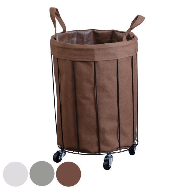 バスケット ワイヤーファブリック ラウンドカート キャスター付き かご （ 直径34cm 高さ47cm 収納 カゴ ワイヤーバスケット 収納バスケット 洗濯物入れ ワゴン 衣類 おもちゃ 脱衣かご 内布 丸 玄関 リビング ランドリー 洗面所 ）の通販は