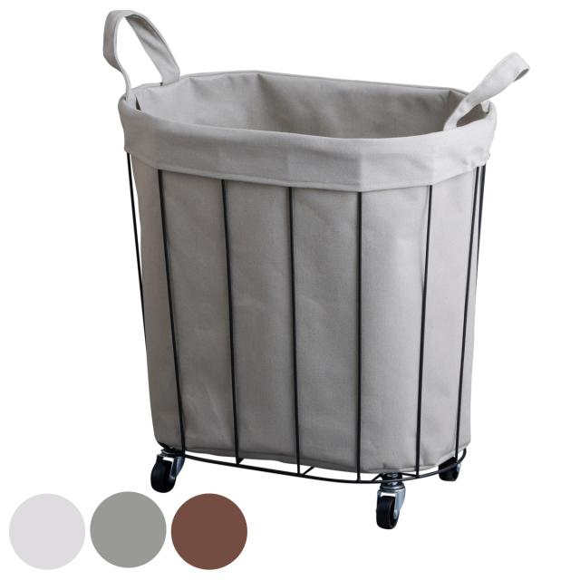 バスケット ワイヤーファブリック オーバルカート キャスター付き かご （ 幅46×奥行30×高さ47cm 収納 カゴ ワイヤーバスケット 収納バスケット 洗濯物入れ ワゴン 衣類 おもちゃ 脱衣かご 内布 玄関 リビング ランドリー 洗面所 ）の通販は 4,905円