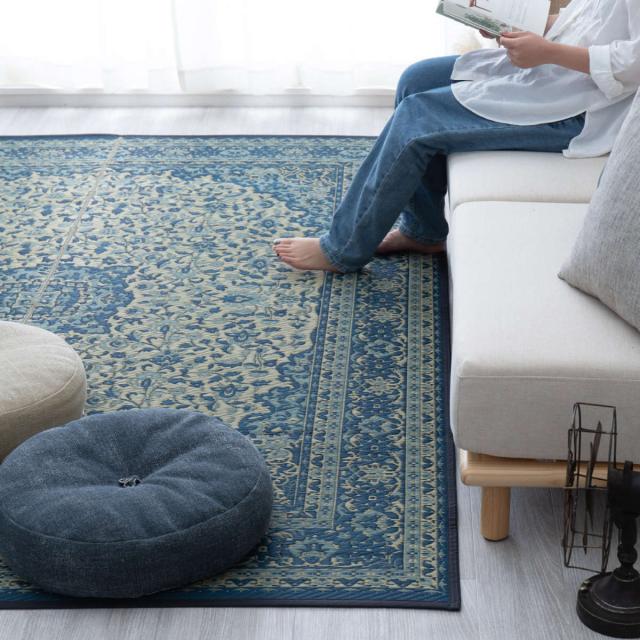 ラグ い草ラグ 191×250cm 約3畳 薄手 ござ 裏貼り コンチェルト ブルー （ い草マット マット ラグマット い草 カーペット じゅうたん センターラグ ゴザ 畳マット いぐさ 軽量 夏用 おしゃれ ペルシャ風 ）_11