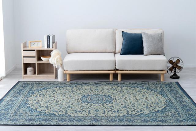 ラグ い草ラグ 191×250cm 約3畳 薄手 ござ 裏貼り コンチェルト ブルー （ い草マット マット ラグマット い草 カーペット じゅうたん センターラグ ゴザ 畳マット いぐさ 軽量 夏用 おしゃれ ペルシャ風 ）_13