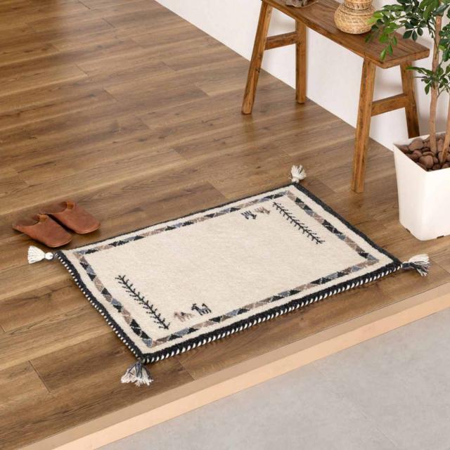 玄関マット 70×120 GABBEH 室内 （ マット ラグ 敷物 インテリア おしゃれ ウール100％ 幅120cm ギャベ ギャッベ ハンドメイド オールシーズン フリンジ付き リビング ソファ横 ベッドサイド ラグマット 玄関用 エントランス ）_11