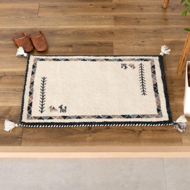 玄関マット 70×120 GABBEH 室内 （ マット ラグ 敷物 インテリア おしゃれ ウール100％ 幅120cm ギャベ ギャッベ ハンドメイド オールシーズン フリンジ付き リビング ソファ横 ベッドサイド ラグマット 玄関用 エントランス ）_12