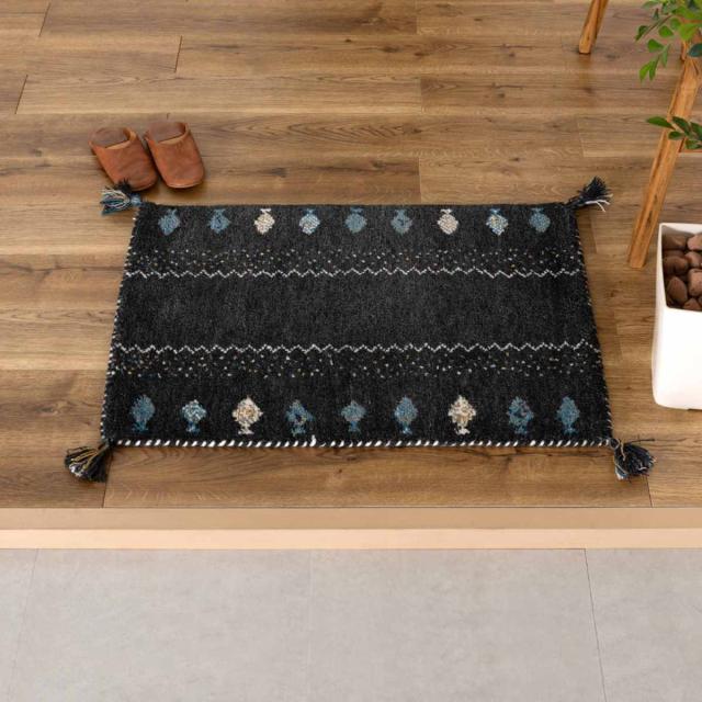 玄関マット 70×120 GABBEH 室内 （ マット ラグ 敷物 インテリア おしゃれ ウール100％ 幅120cm ギャベ ギャッベ ハンドメイド オールシーズン フリンジ付き リビング ソファ横 ベッドサイド ラグマット 玄関用 エントランス ）_15