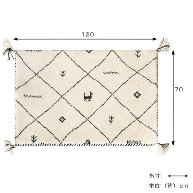玄関マット 70×120 GABBEH 室内 （ マット ラグ 敷物 インテリア おしゃれ ウール100％ 幅120cm ギャベ ギャッベ ハンドメイド オールシーズン フリンジ付き リビング ソファ横 ベッドサイド ラグマット 玄関用 エントランス ）_3