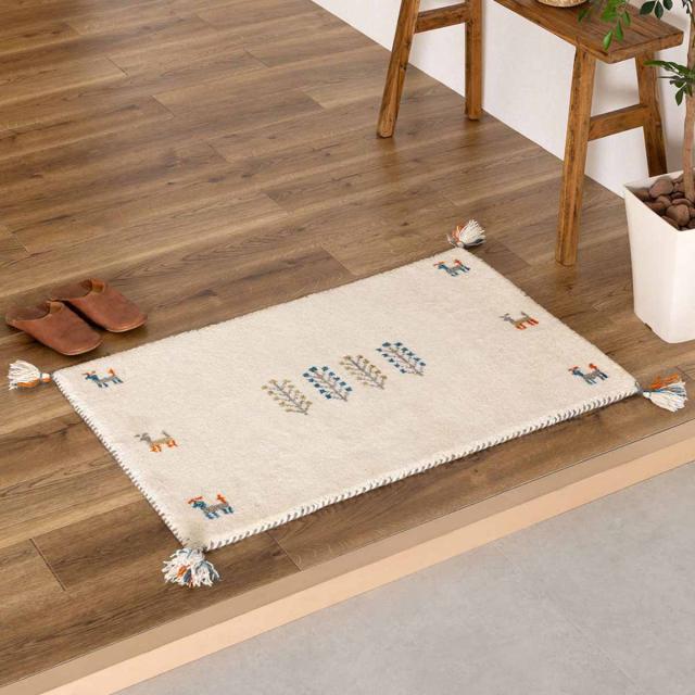 玄関マット 70×120 GABBEH 室内 （ マット ラグ 敷物 インテリア おしゃれ ウール100％ 幅120cm ギャベ ギャッベ ハンドメイド オールシーズン フリンジ付き リビング ソファ横 ベッドサイド ラグマット 玄関用 エントランス ）_6