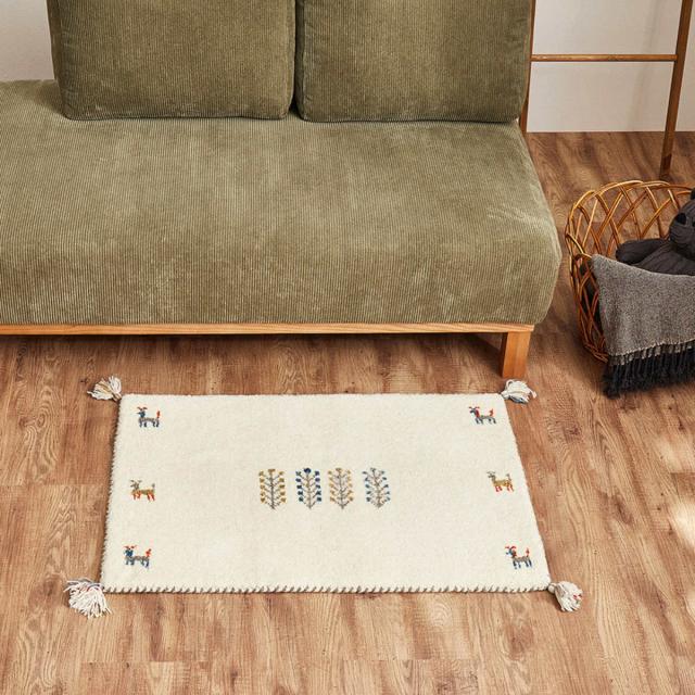 玄関マット 70×120 GABBEH 室内 （ マット ラグ 敷物 インテリア おしゃれ ウール100％ 幅120cm ギャベ ギャッベ ハンドメイド オールシーズン フリンジ付き リビング ソファ横 ベッドサイド ラグマット 玄関用 エントランス ）_7