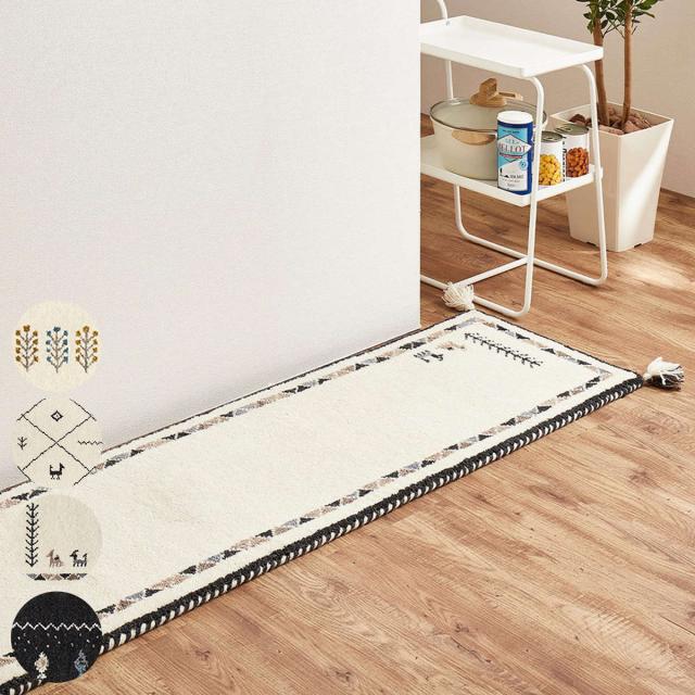 キッチンマット GABBEH ギャッベ 40×240cm （ キッチン マット 床暖房対応 ギャベ ラグ ウール100％ 羊毛 40cm 240cm 台所マット キッチン用マット キッチンラグ 厚手 ふかふか 長方形 敷物 ハンドメイド おしゃれ かわいい ）