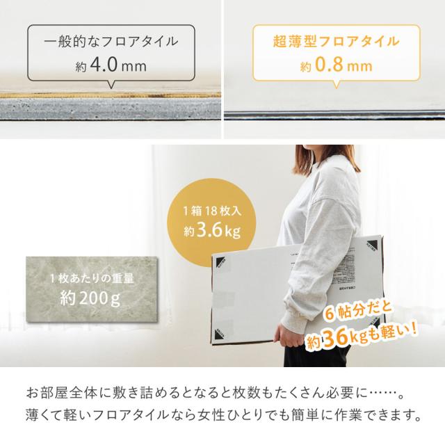 フロアタイル 超薄型フロアタイル 30×60cm 72枚 約8畳 （ マット カーペット 吸着 吸着タイル 床 タイルカーペット 72枚入 貼るだけ 置くだけ 簡単 手軽 カット可能 カッター 繰り返し使える 床タイル タイル 貼る床材 ）_9