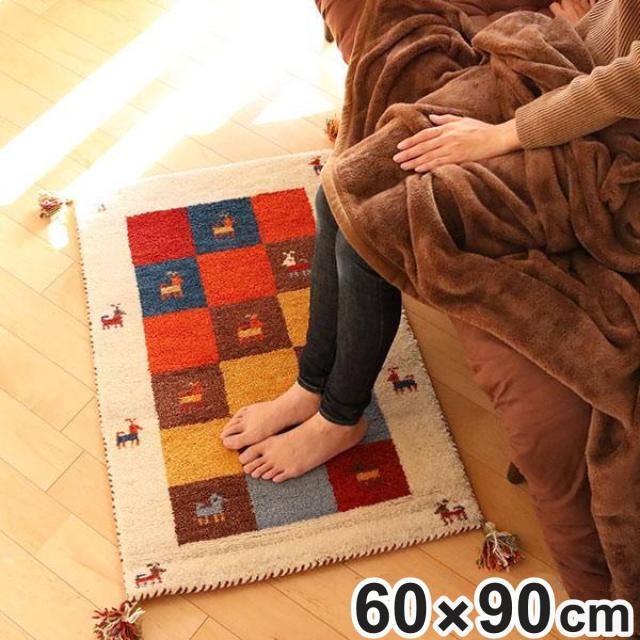 インテリアマット 60×90cm 手織り ギャッベ 屋内 玄関マット D3 （ 玄関 マット ギャベ じゅうたん ウール 厚手 絨毯 ラグ 保温効果 快適 リビング 長方形 床暖房 四角 エントランスマット 室内 GABBEH 60 90 ）の通販は