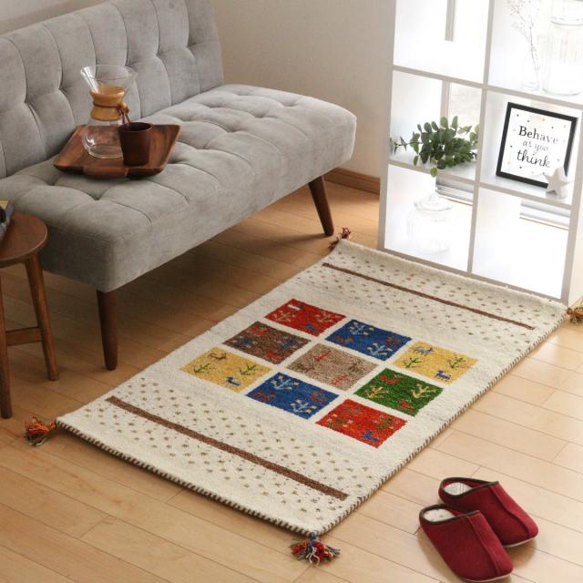 ラグ ラグマット 70×120cm 手織り マット ギャッベ 玄関マット D19 （ インテリアマット ギャベ じゅうたん ウール 厚手 絨毯 保温効果 防音対策 快適 リビング 長方形 床暖房 四角 室内 GABBEH 70 120 ）