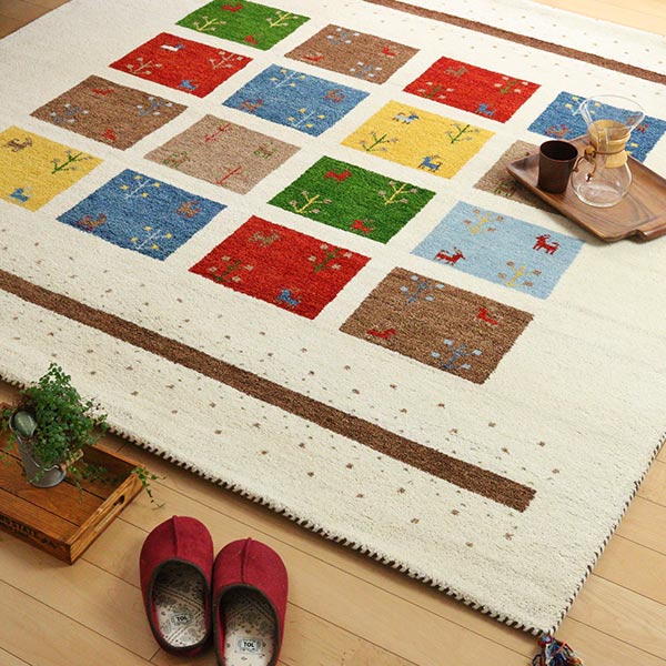 ギャベ　ストライプデザインラグ 　　　マット サヤンサヤン 手織り ギャベ ギャッベ 玄関マット アクセントラグ