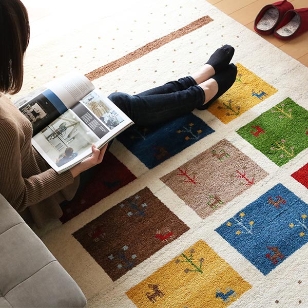 ラグ 1畳半 140×200cm 手織り マット ラグマット ギャッベ D19