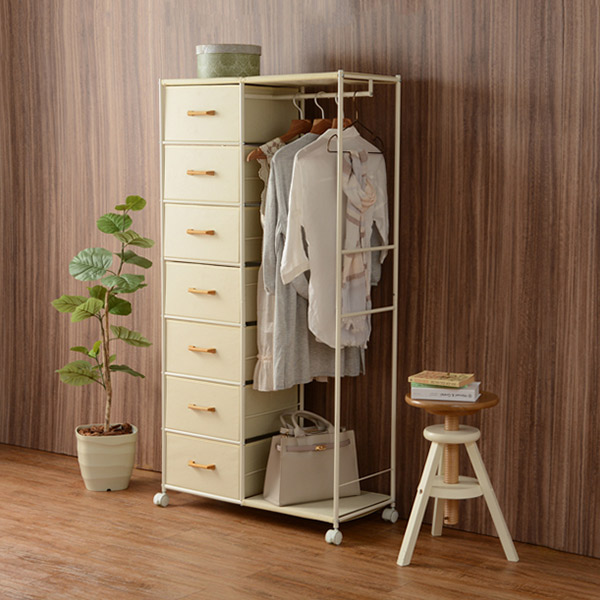 ハンガーラック 引出し付 スチールフレーム 幅80cm （ 衣類収納