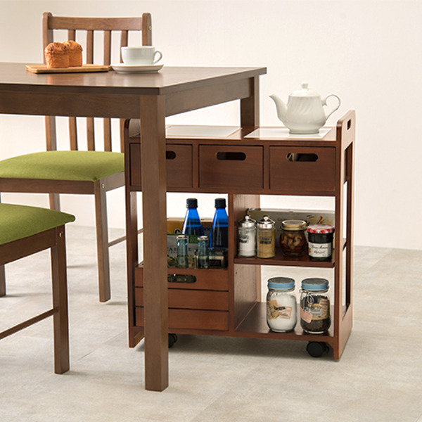 キッチンワゴン ロータイプ 天然木 タイルトップワゴン 幅56cm