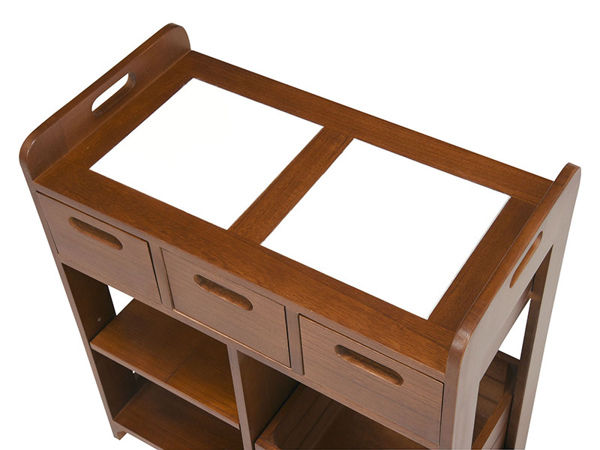 キッチンワゴン ロータイプ 天然木 タイルトップワゴン 幅56cm