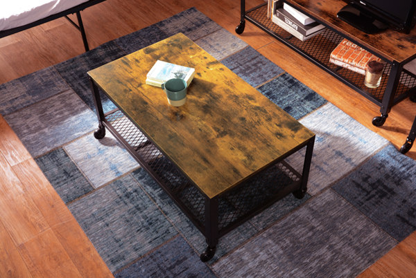 センターテーブル 幅90cm キャスター付き 木目調 ヴィンテージ調