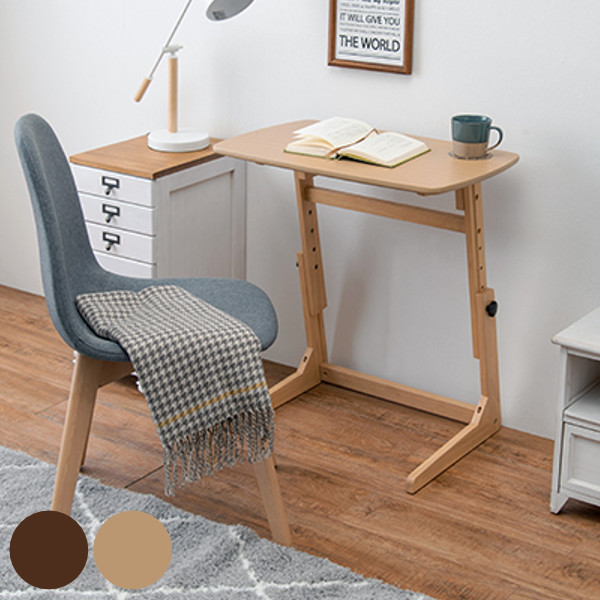 テーブル 昇降 高さ調整 高さ55〜70cm サイドテーブル 木目調 ソファ サイド （ ソファテーブル カフェテーブル パソコンデスク スリム コンパクト コの字型 脚 高さ 調節 調整 リビングデスク ソファサイド 奥行40cm ）の通販は
