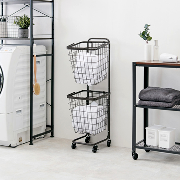ランドリーワゴン 2段 スリム 幅35cm スクエアバスケット ランドリー