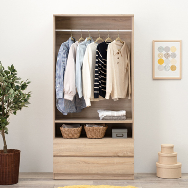 ワードローブ ワイド 壁面収納 引出し付 ハンガーラック 幅89cm （ コートハンガー 洋服掛け ハンガー掛け ラック 洋服収納 ワイドタイプ コート掛け 衣類収納 北欧 ナチュラル ブラウン グレー おしゃれ ）_11