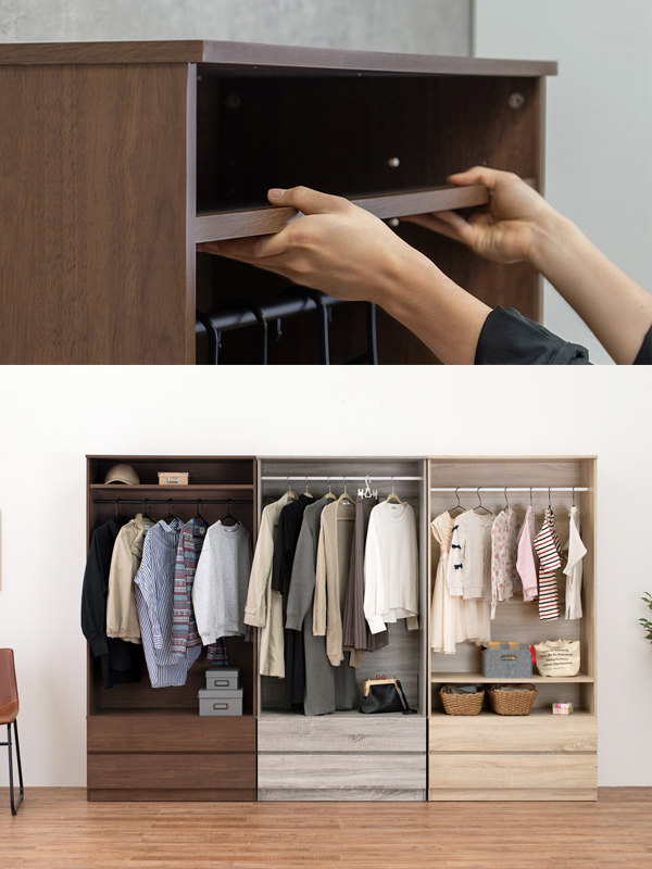 シェルフ付きワードローブ　棚・引き出し付き　ダークブラウン シェルフ付きワードローブ 棚・引き出し付き ダークブラウン