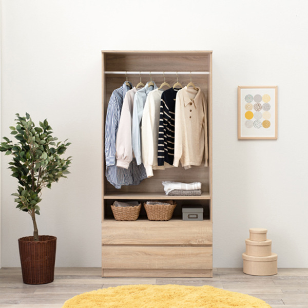 ワードローブ ワイド 壁面収納 引出し付 ハンガーラック 幅89cm （ コートハンガー 洋服掛け ハンガー掛け ラック 洋服収納 ワイドタイプ コート掛け 衣類収納 北欧 ナチュラル ブラウン グレー おしゃれ ）_7