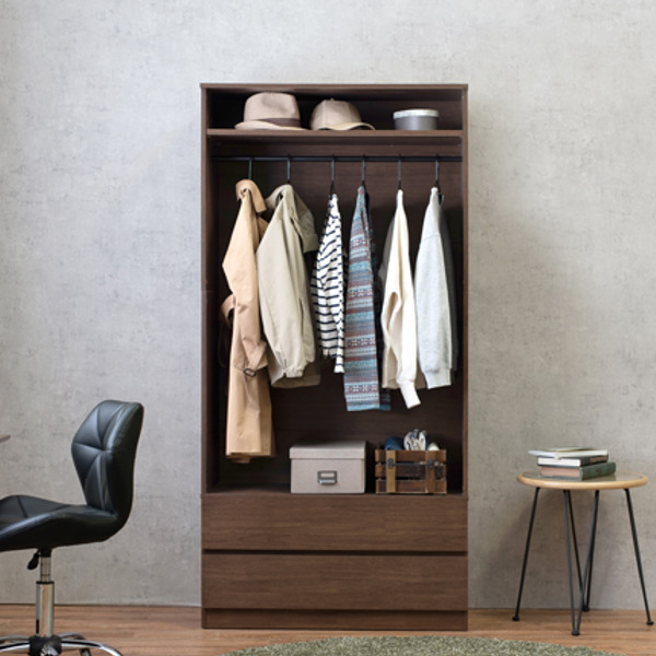 ワードローブ ワイド 壁面収納 引出し付 ハンガーラック 幅89cm （ コートハンガー 洋服掛け ハンガー掛け ラック 洋服収納 ワイドタイプ コート掛け 衣類収納 北欧 ナチュラル ブラウン グレー おしゃれ ）_9