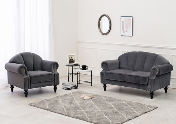 ソファ 2人掛け 貝殻 姫家具 ファブリック チャコールグレー 姫 ソファ 2人がけ 2人掛け 貝殻 コンパクト 姫系 姫家具 おしゃれ