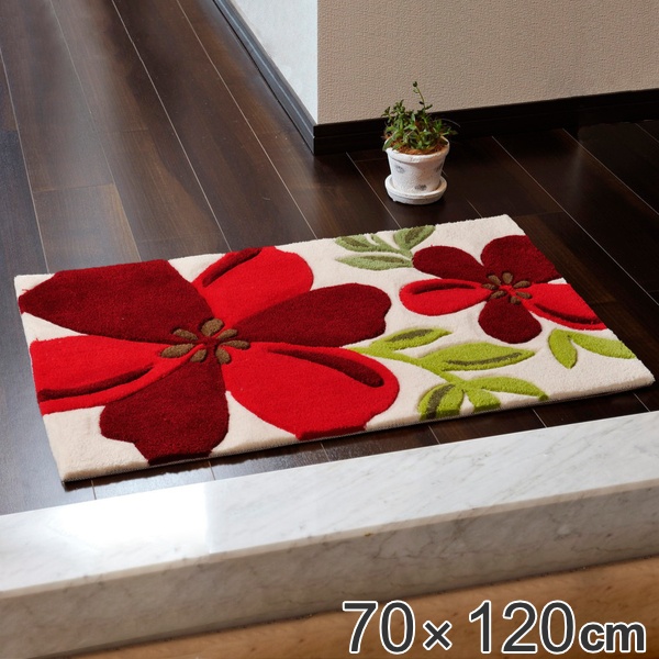玄関マット 屋内用 アベル 70x120cm （ マット 玄関 室内 部屋 花柄 インテリア アクセントマット 玄関用マット 70×120cm 滑り止め付き 屋内 おしゃれ ）