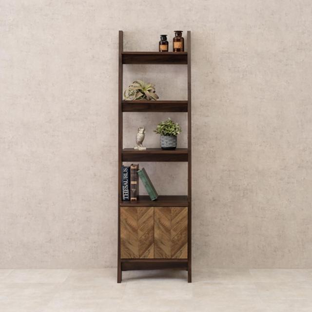 オープンラック付き キャビネット 両開き 矢貼り風 幅53cm （ シェルフ ヘリンボーン柄 収納ラック オープンキャビネット 収納 ラック 飾の通販は