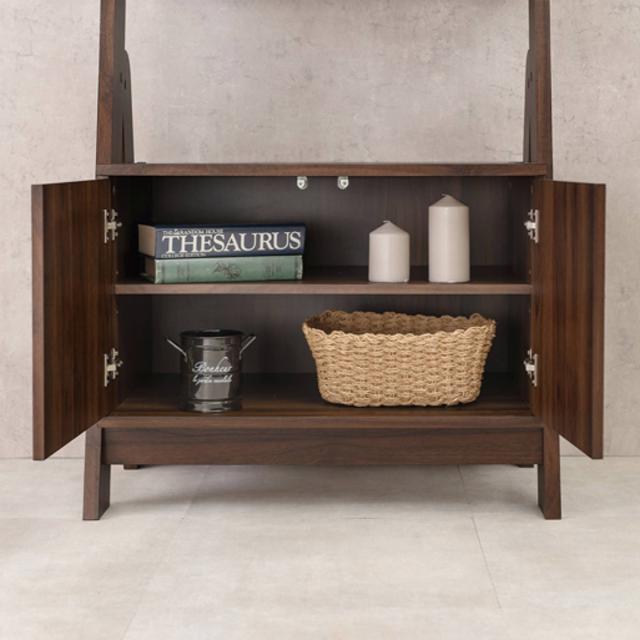 オープンラック付き キャビネット 両開き 矢貼り風 幅53cm （ シェルフ ヘリンボーン柄 収納ラック オープンキャビネット 収納 ラック 飾の通販は