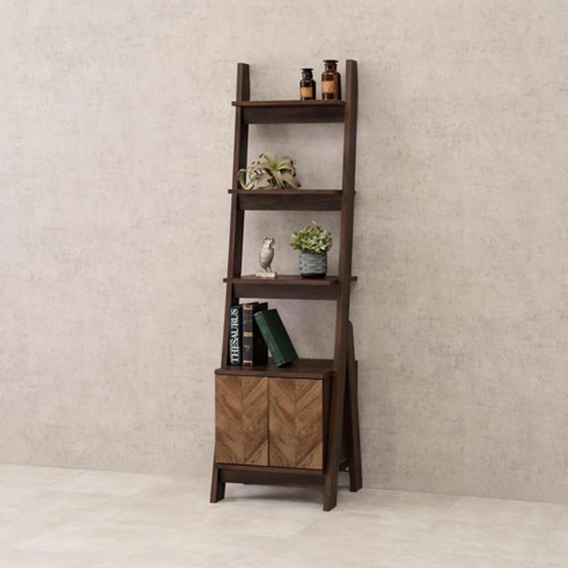 オープンラック付き キャビネット 両開き 矢貼り風 幅53cm （ シェルフ ヘリンボーン柄 収納ラック オープンキャビネット 収納 ラック 飾の通販は