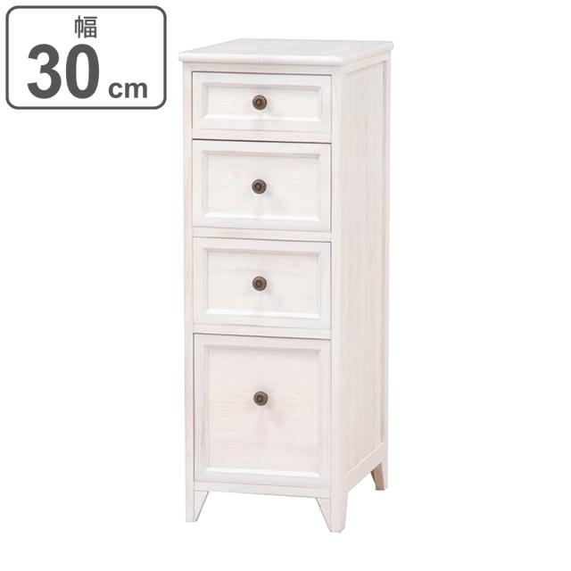 スリムチェスト 4段 アンティーク調 シャビーウッド 幅30cm ( キャビネット 収納 引き出し カントリー スリムラック スリムタイプ すき間収納 隙間収納 シャビー風 シャビー調 省スペース )の通販は 10,073円