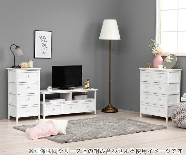 ウッドチェスト 4段5杯 シャビー調 クリスタル調取っ手 幅60cm （ 収納